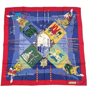 HERMES Carre 90 Carnaval De Venise Carnival Scarf Silk 100 Blue Red - Picture 1 of 5