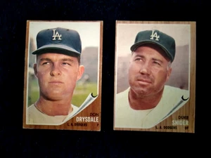1962 Vintage Topps #340 500 Don Drysdale Duke Snider Dodgers Baseball Lot 2 Nice - Picture 1 of 8