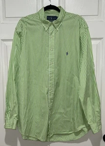 Vtg 90s Polo Ralph Lauren XL Green Stripe Button Up Long Sleeve Shirt Classic - Picture 1 of 8