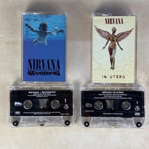 (2) NIRVANA Vintage Cassette Tapes LOT NEVERMIND 1991 IN UTERO 1993 TESTED NICE! - Picture 1 of 12