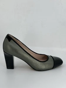 Taryn Rose Womens Grey Leather Blk Patent Pumps Sz 7.5M Pre-owned - Picture 1 of 17