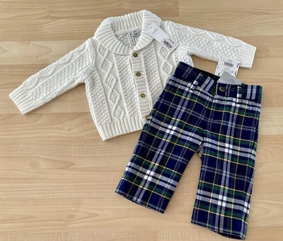 Janie & Jack Niños 3-6 Meses Vacaciones Pantalones a Cuadros y Cárdigan Suéter Nuevo con Etiquetas Foto 1 de 3