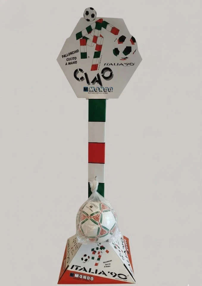 DISPLAY Italia '90 CIAO Ufficiale con PALLONE Cuoio MONDO NOS RARO VETRINA 80cm - Immagine 1 di 4