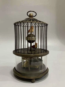 Alte antike Kupfer Handarbeit Vogelkäfig Mechanische Uhr - Bild 1 von 8