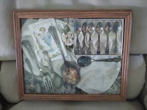 Antique Sterling Silver ??Hand Made Spoon Set in Framed Shadowbox with ANTIQUES - Picture 1 of 12