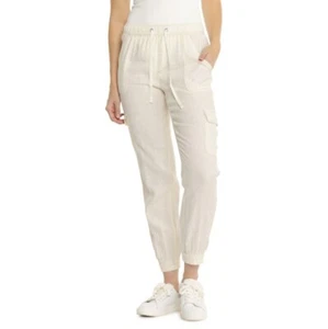 NWT Nicole Miller Pants Women's Ivory Linen Flax Cargo Jogger S - Picture 1 of 2