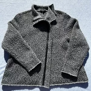 Eileen Fisher | Organic Wool Blend Leather Trim Chevron Moto Jacket Women’s 1X - Picture 1 of 13