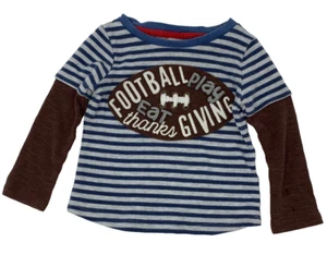 Mud Pie Baby Boys 12-18 Months Blue Striped Football Thanksgiving Shirt - Picture 1 of 5