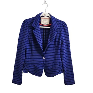 Anthropologie Cartonnier Blazer Medium Blue Black Long Sleeve Stretch Jacket - Picture 1 of 9