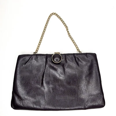 #VINTAGE Brown Leather Clutch/Satchel Evening Bag w/Framed Opening - Image 1 of 4