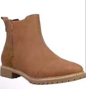 TOMS CLEO CAMEL BROWN LEATHER & LEOPARD ANKLE CHELSEA BOOTS WOMEN 8.5 M *EUC* - Picture 1 of 10
