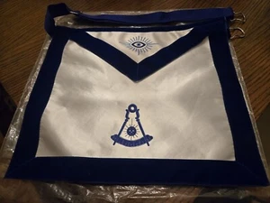 Freimaurer Past Master weiß Satin Loge Schürze mit königsblauem Samtbesatz Sammlerstück - Bild 1 von 10