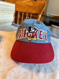 VINTAGE Mickey Mouse Hat Disney Mickey Unlimited Denim Stretch Fit Cap Blue - Picture 1 of 4