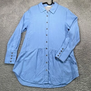 Soft Surroundings Blue Denim Color Button Front Long Sleeve Shirt Dress Small - Picture 1 of 9