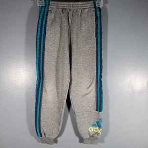 Adidas Track Sweat Pants girl workout running 7X Gray w/ Blue Teel Stripe - Picture 1 of 14