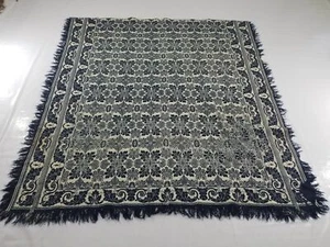 Antique American Reversible Jacquard Loomed Woolen Coverlet 188x170cm - Picture 1 of 17