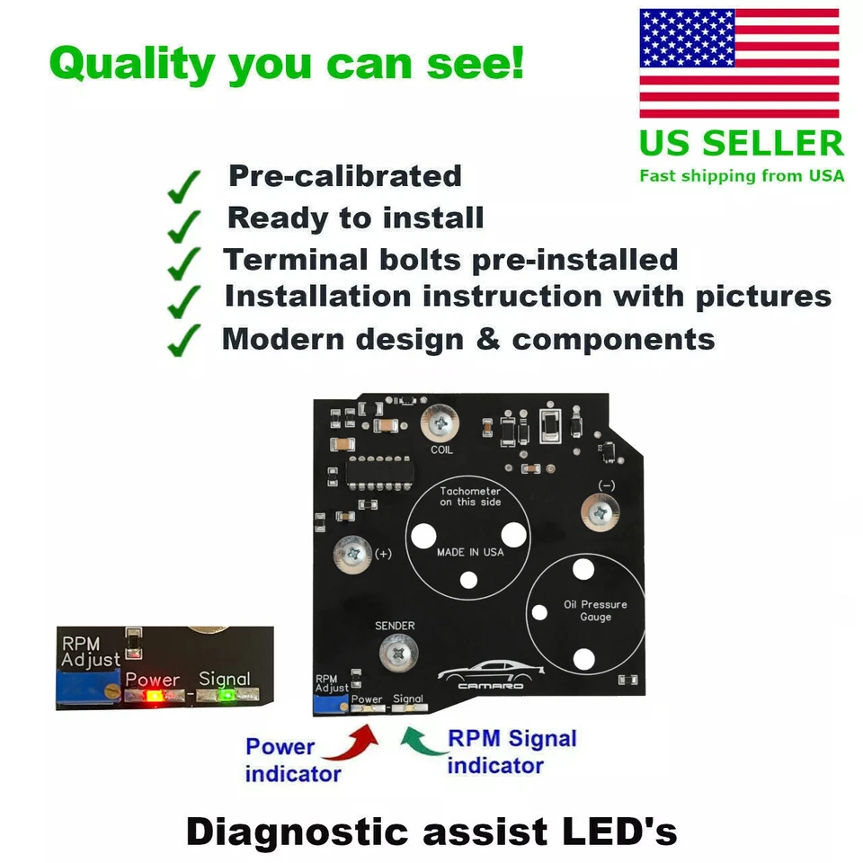 1982-89 Camaro V8 Tachometer Circuit Board Replacement, Pre-Calibrated Direct Fi - Image 1 of 2