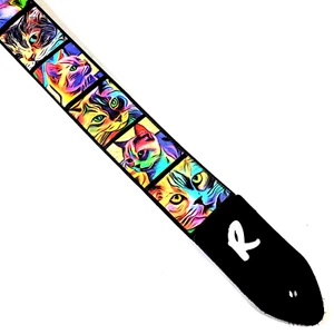 Correa de guitarra Psychedelic Cats - Correa de guitarra vibrante genial colorida para gato- - Imagen 1 de 8