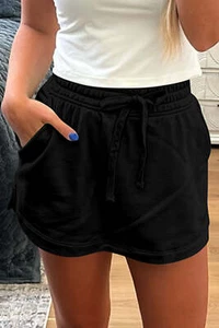 Schwarzer French Terry Mini Skort mit Kordelzug und Taschen - Bild 1 von 8