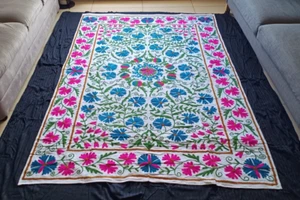 Bohemian Suzani bestickter Wandteppich 90 Handarbeit Wandbehang Überwurf Decke - Bild 1 von 12