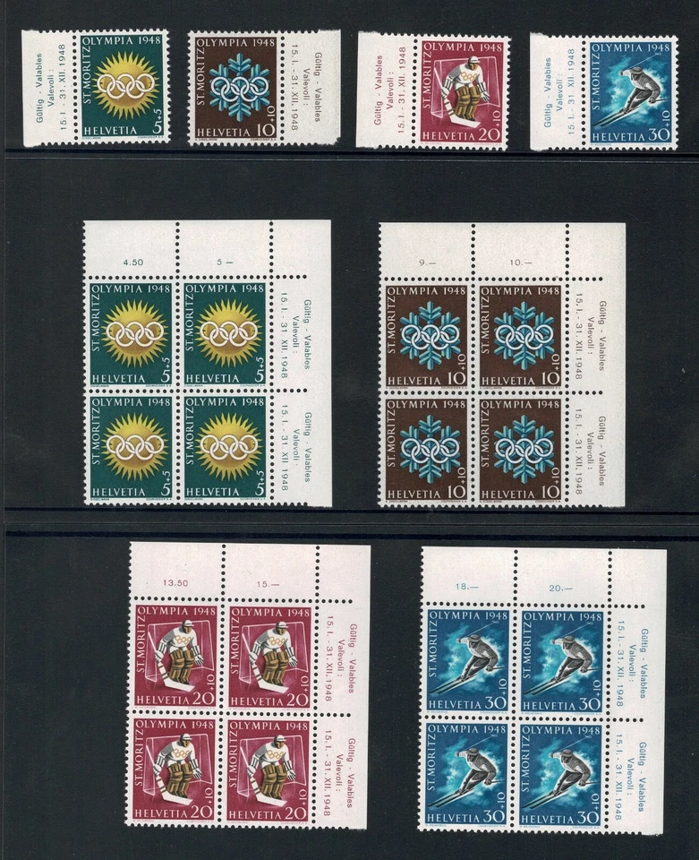 SWITZERLAND, OLYMPIC GAMES 1948 - complet Set and block stamps 1948 MNH - Image 1 of 2