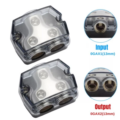 2pcs 1 Way In 2 Ways Out Car Audio Distribution Block Zinc Alloy ABS Protection - Image 1 of 4