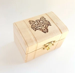 Celtic Wolf Small Wooden Box, Free Engraved Personalization Latched Gift Box - Picture 1 of 7