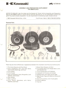 OEM Genuine Kawasaki New ATV Service/Assembly Sheet/Manual KLT250 1983 - Bild 1 von 1
