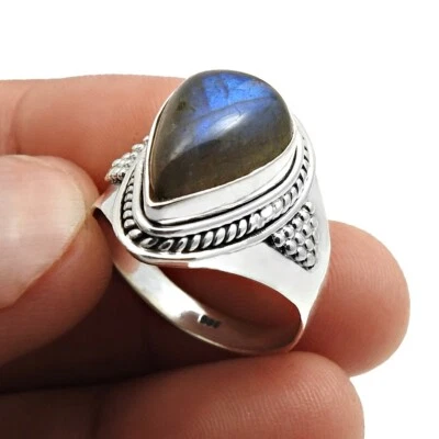 Regalo di Natale Massiccio Vero 925 Argento Sterling Naturale Labradorite Misura - Immagine 1 di 4