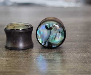 Wood Organic Abalone Shell Ear Saddle Plugs Gauges jewelry earrings women pretty - Picture 1 of 4