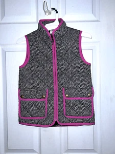 CREWCUTS Girls Gray Herringbone Pink Trim Zipper Puffer Vest Sz 6/7 - Picture 1 of 7