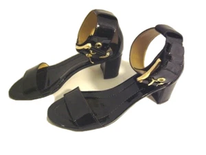 Michael Michael Kors 'Lena' Black Patent Leather Block Heel Sandal - 7, New $99 - Picture 1 of 5