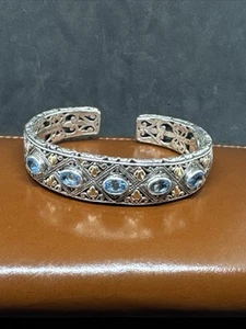 Robert Manse Artisan Crafted Sterling Silver &18K Gold Cuff Bracelet, Blue Topaz - Picture 1 of 5