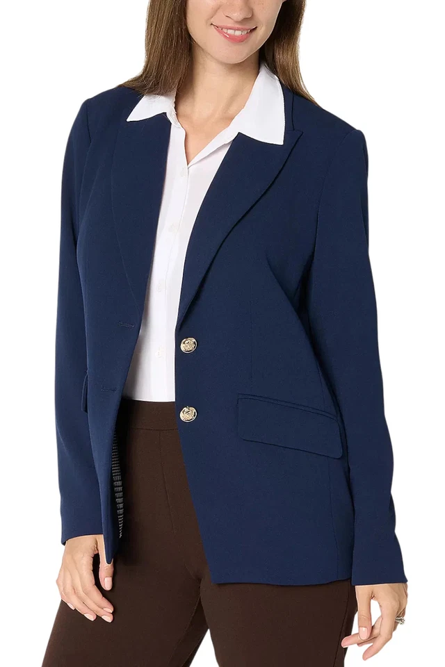 Dennis Basso Luxe Crepe Blazer in Prints & Solids Navy - Image 1 of 1