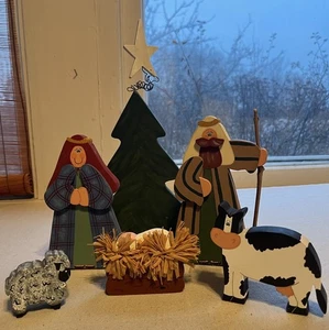Juego de pesebre de 6 piezas pintado de madera hecho a mano sobremesa/estante - Imagen 1 de 16