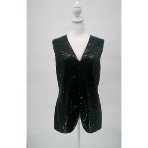Vintage Valentina Black Wool Beaded Sequined Embellished Mid Vest Women's Medium - Picture 1 of 10