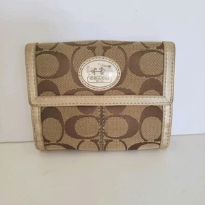 Coach Geldbörse Canvas Leder Signatur Doppelfaltung 5x4 Medium Beige Kompakt Metallic - Bild 1 von 13