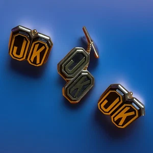 Vintage cuddling and tie Pin Black and gold initials JK - Picture 1 of 11