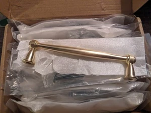 10 Pack 5 Inch Hole Center Brushed Brass Solid Cabinet Handles Gold Drawer Pulls - Picture 1 of 9