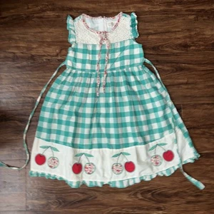 Chasing Fireflies Little Anmy Green Cherries Cottagecore Eyelet Dress 7-8 Check - Picture 1 of 13