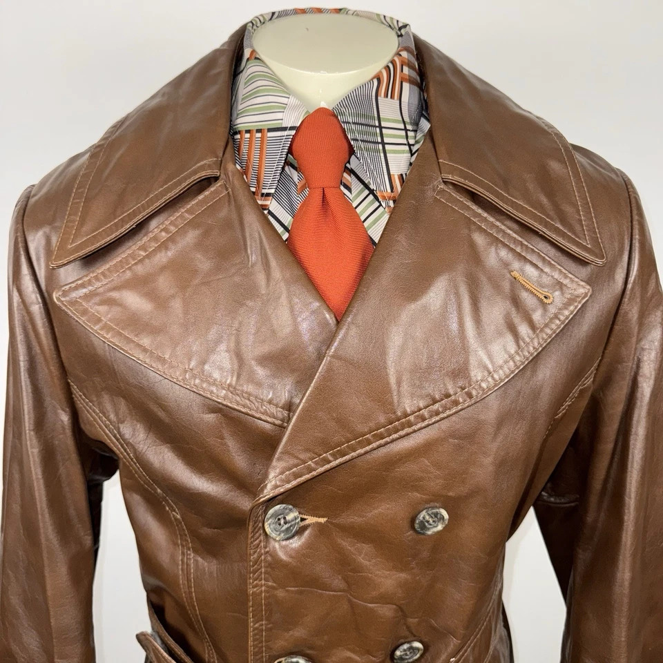 Chaqueta de cuero gris vintage para hombre 46 gabardina con cinturón discoteca mod dandy años 60 70 Foto 1 de 4