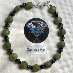 BLACK FIRE OPAL WITH CANADIAN JADE 925 STERLING SILVER BRACELET, HANDMADE IN UK - Picture 1 of 6
