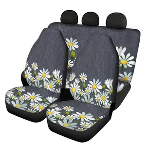 Chamomile Printing Universal Front Rear Car Seat Cover Auto 4 Pack Set for Women - Picture 1 of 11