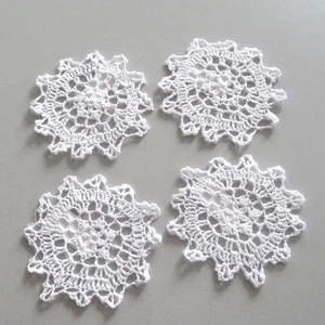 4 Platillo Ganchillo Redondo Posa-Tazas Häkeldeckchen Algodón Blanco - Imagen 1 de 5