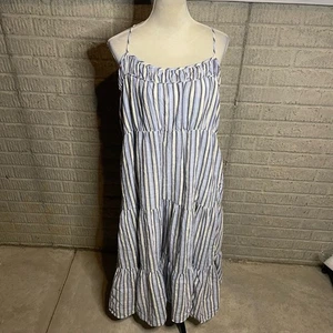 Aerie Womens Blue White Striped Sleeveless Ruched Tiered Maxi Dress Size XL - Picture 1 of 4