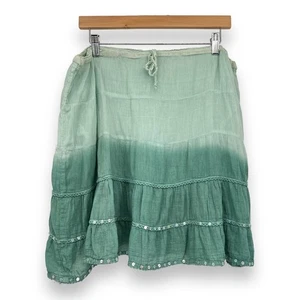 Gonna Kaaku donna OS verde ombra garzata 100% cotone sequenza strati boho - Foto 1 di 6
