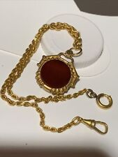 Vintage Unique Double Sided 14K GF Carnelian Fob On Pocket Watch Chain Hickok GP
