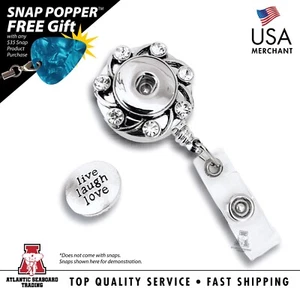 Rhinestone Windmill Snap Button Badge Reel, Retractable ID Holder, Snap Clip - Picture 1 of 6