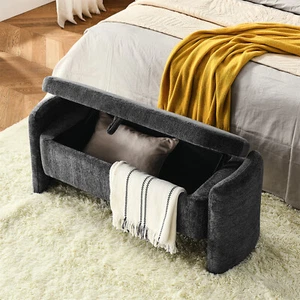 Footrest Storage Ottoman Bench Upholstered Bedroom Bench End of Bed Bench Grey - Picture 1 of 9