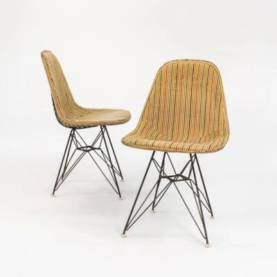 60er Jahre Paar Eames Herman Miller DKR-1 Stühle mit Eiffelbasen in Girard Stoff - Bild 1 von 4